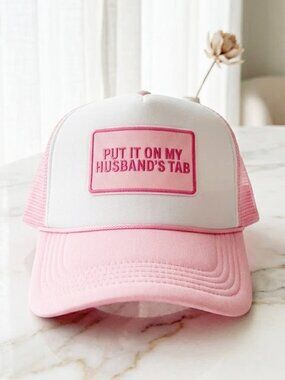 Ladies Pink Put it on My Husbands Tab Trucker Hat